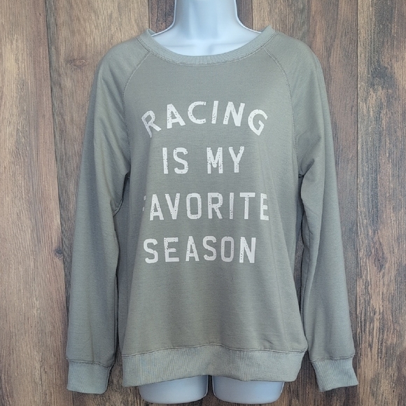 "Racing is my Life" Casual Olive Green Sweatshirt S D338 - Picture 1 of 8